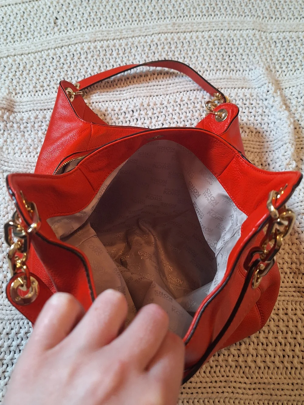 Michael Kors Red Leather Shoulder Bag with Gold Hardware